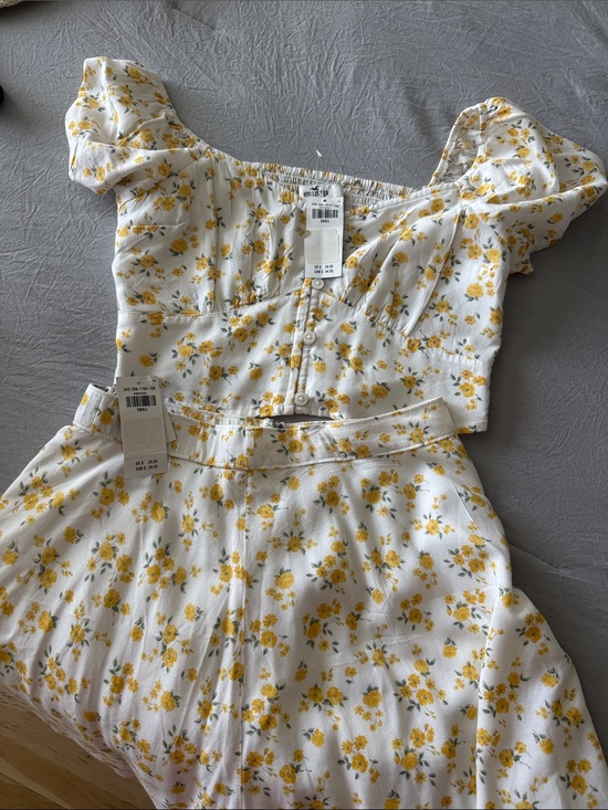 Hollister Dresses & Skirts - Hollister White Crop Top & Skirt Set with Yellow Floral Print